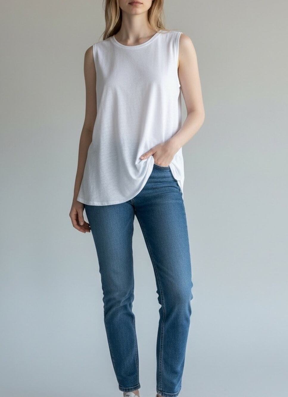 Ann Taylor Loft Solid White Vintage Soft Slub Knit Tank Top Large Classic